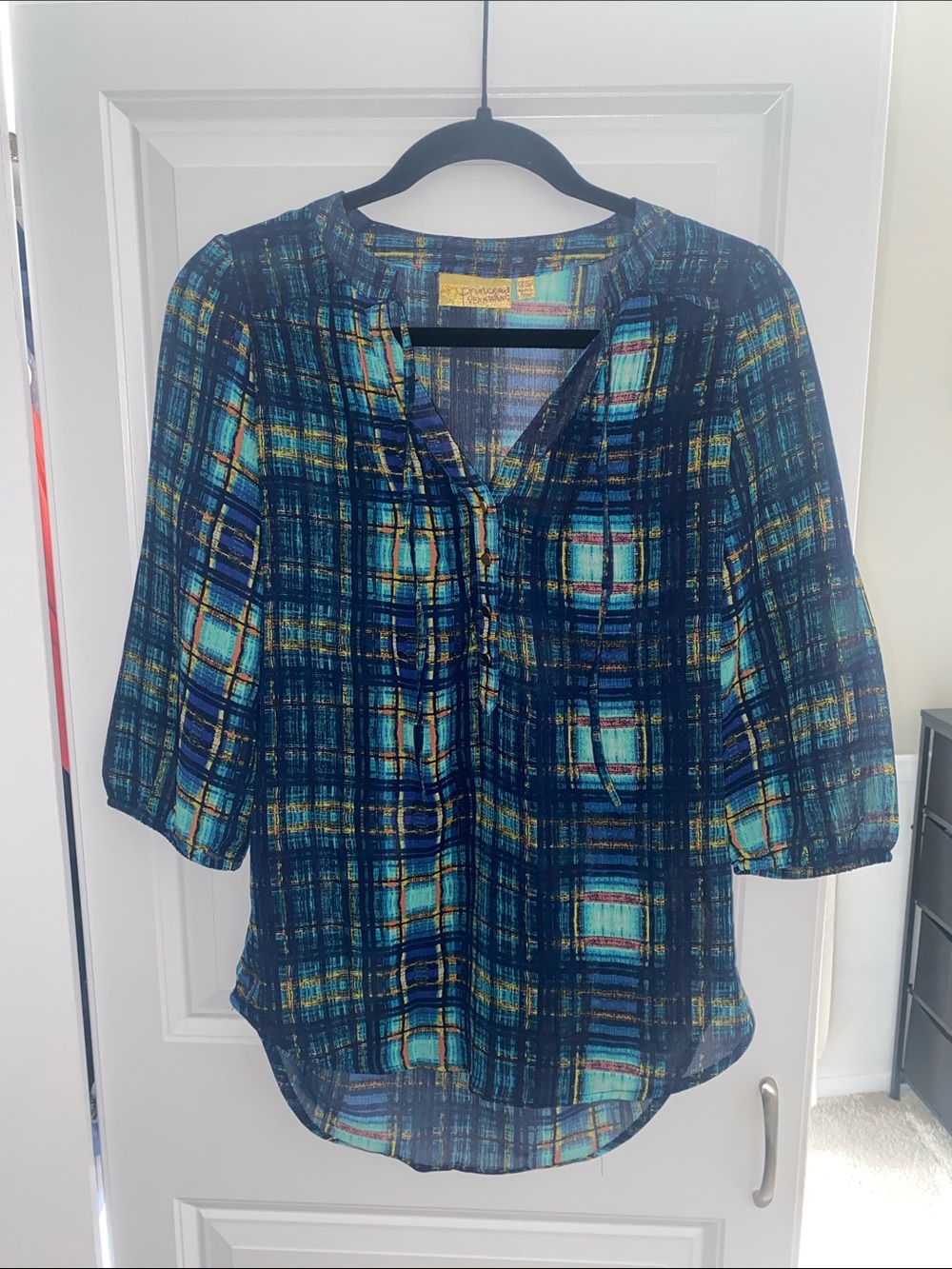 Princess Vera Wang XS Blouse‎ Blue Plaid